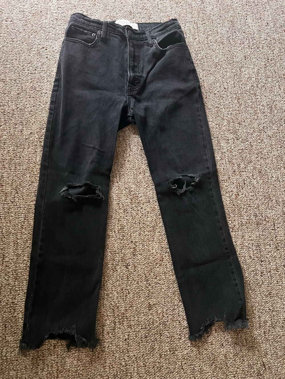 Black Distressed Jeans - High Rise Ankle Straight Fit 25/0 SHORT